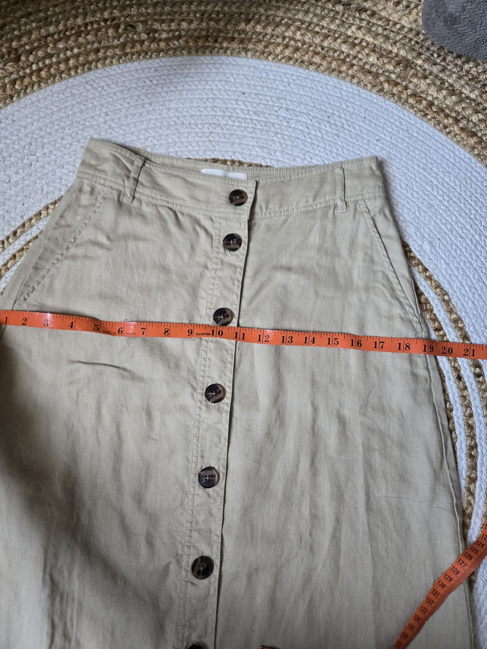 Part Two Linen High-Waist A-Line Cream Button-Front Midi Summer Skirt - Picture 11 of 12
